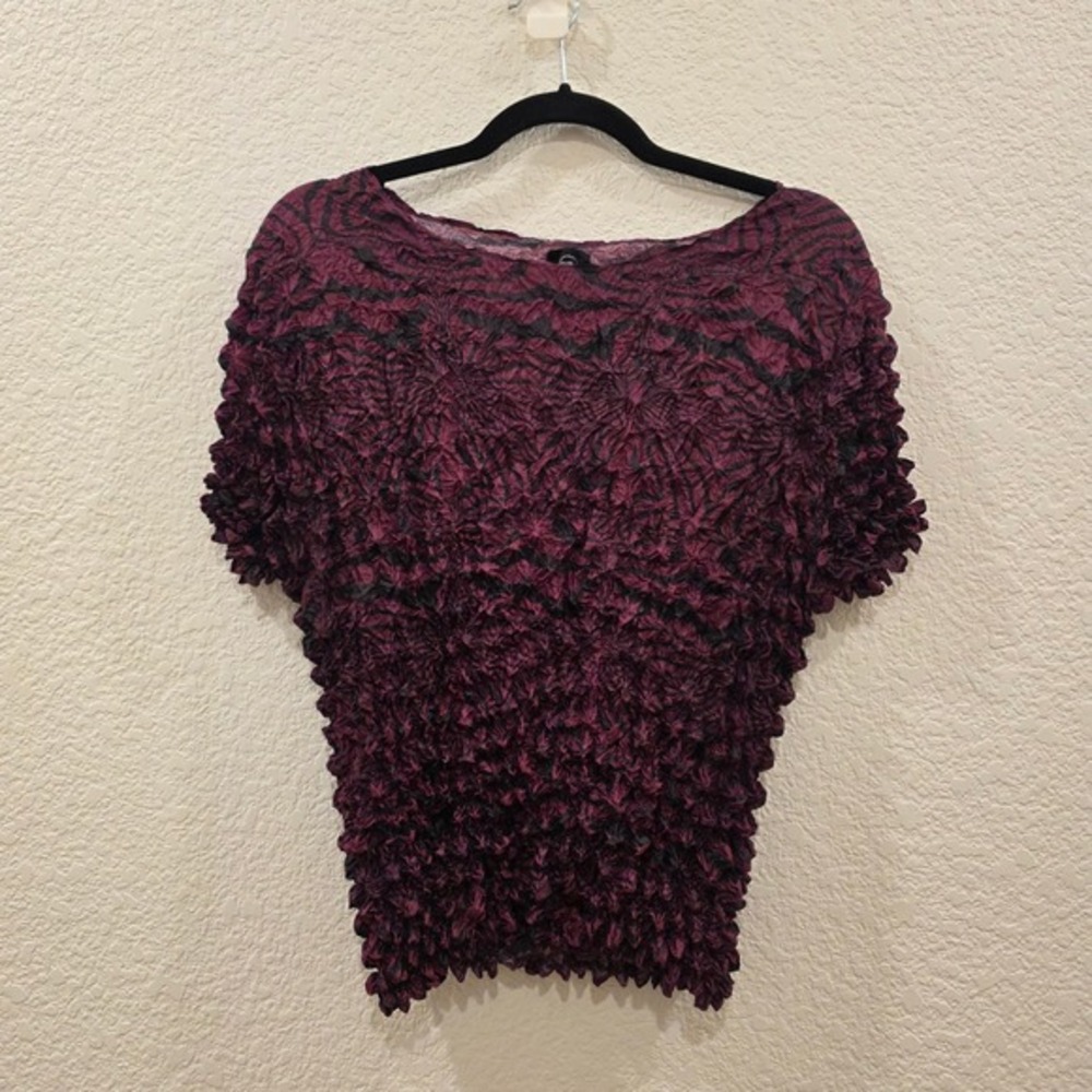 Brain Dead Womens Popcorn Top Purple Black Tiger Stripe Crinkle Blouse‎ S/M